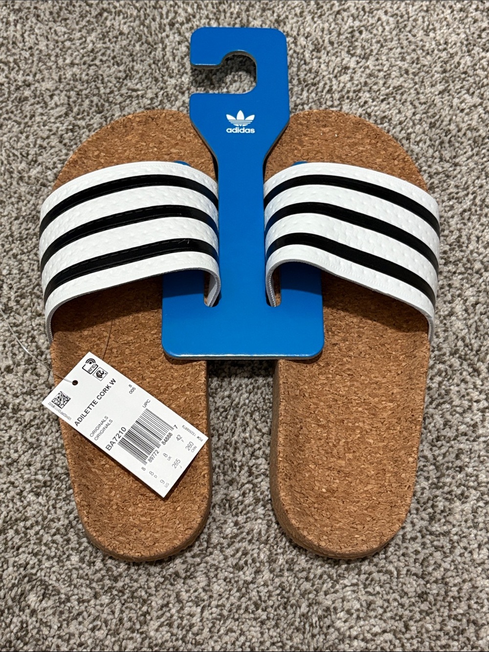 adidas White Striped Cork Slide Sandals